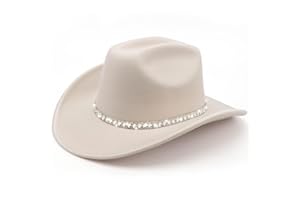DRESHOW Western Cowboy Hat for Women and Men Wide Brim Glitter Cowboy Cowgirl Hat with Rhinestone Felt Fedora Hats