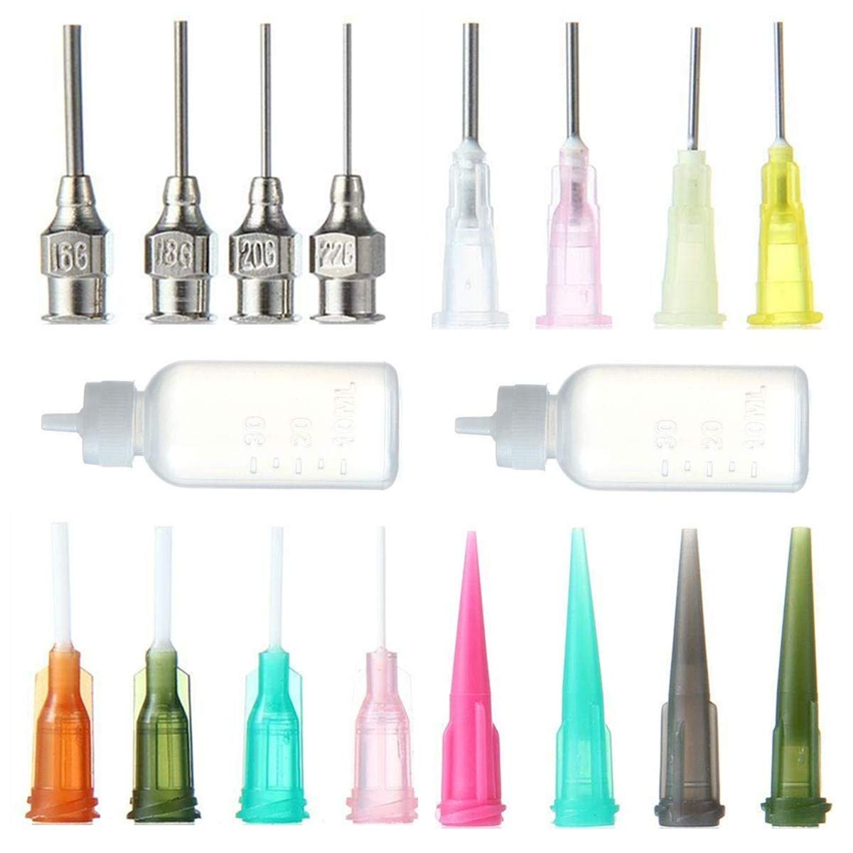 18 Pcs/Set Precision Tip Applicator Bottle Multi Purpose Needle Dropper Bottles with 16 Needle Tips for Paper Quilling DIY Craft Tattoo