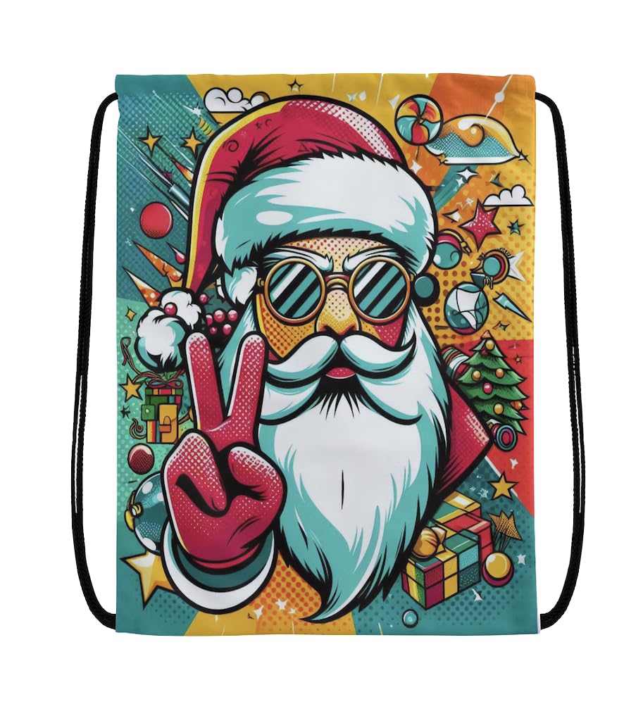 EZB Christmas Santa Drawstring Bag | 36x30cm Midi Sized Backpack | Multi-Use: Sports Kits, PE Kits, Gym, Lunch, Holiday Sack | Cool Santa Bag