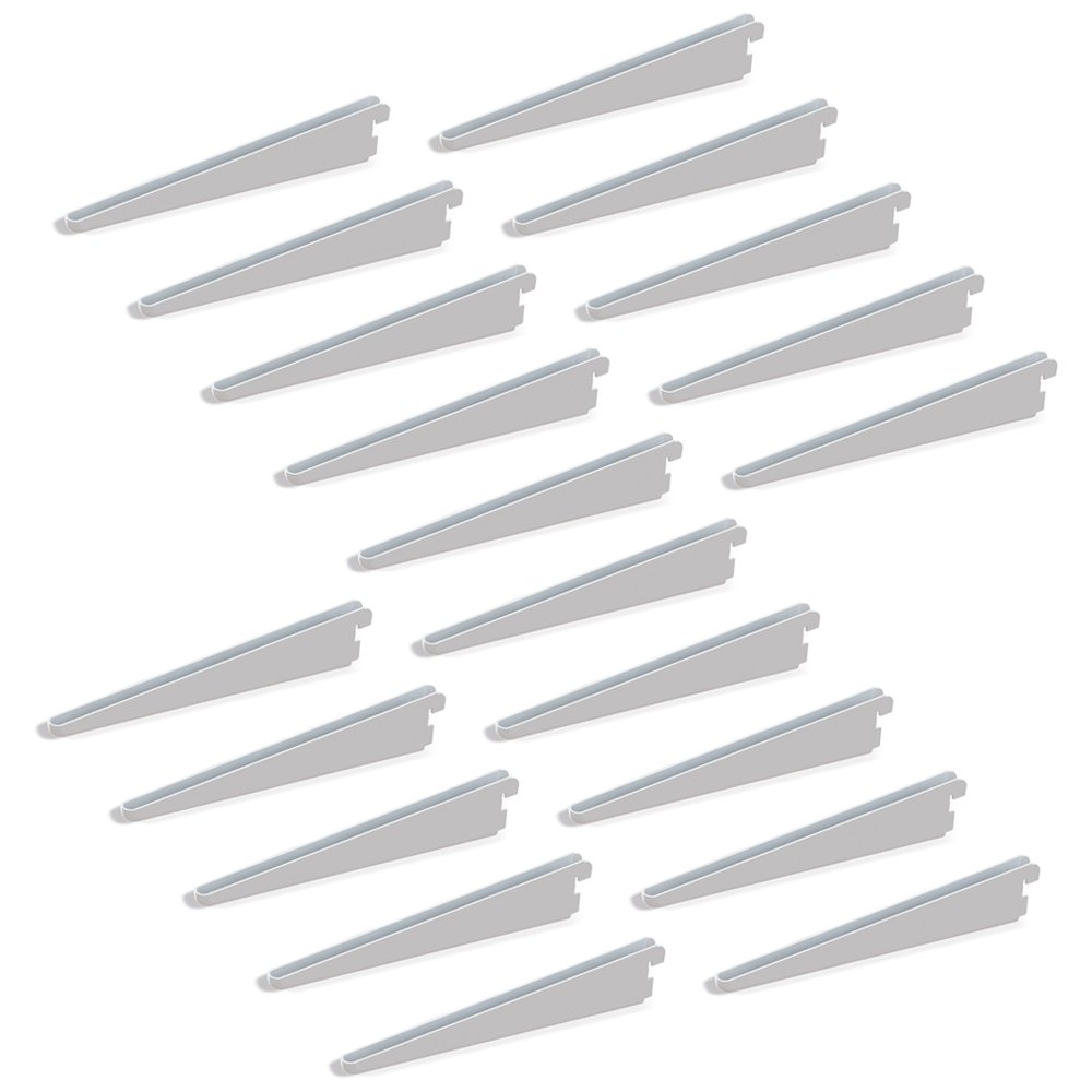 Emuca - Shelf Brackets for Twin Slot Wall Rail (Grid Dimension:32mm (1,25 inch)), White, 470mm (18,5 inch), Set of 20 Pieces