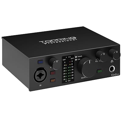 TOPPING E1X2 OTG USB Audio Interface | XLR Mic Preamp, 48V Phantom Power, 24bit/192kHz, 8 DAW/6 Loopback Channels, PC & Mobile Recording, Dual Livestream, Zero-Latency Mixer, High-Res Playback(Black)
