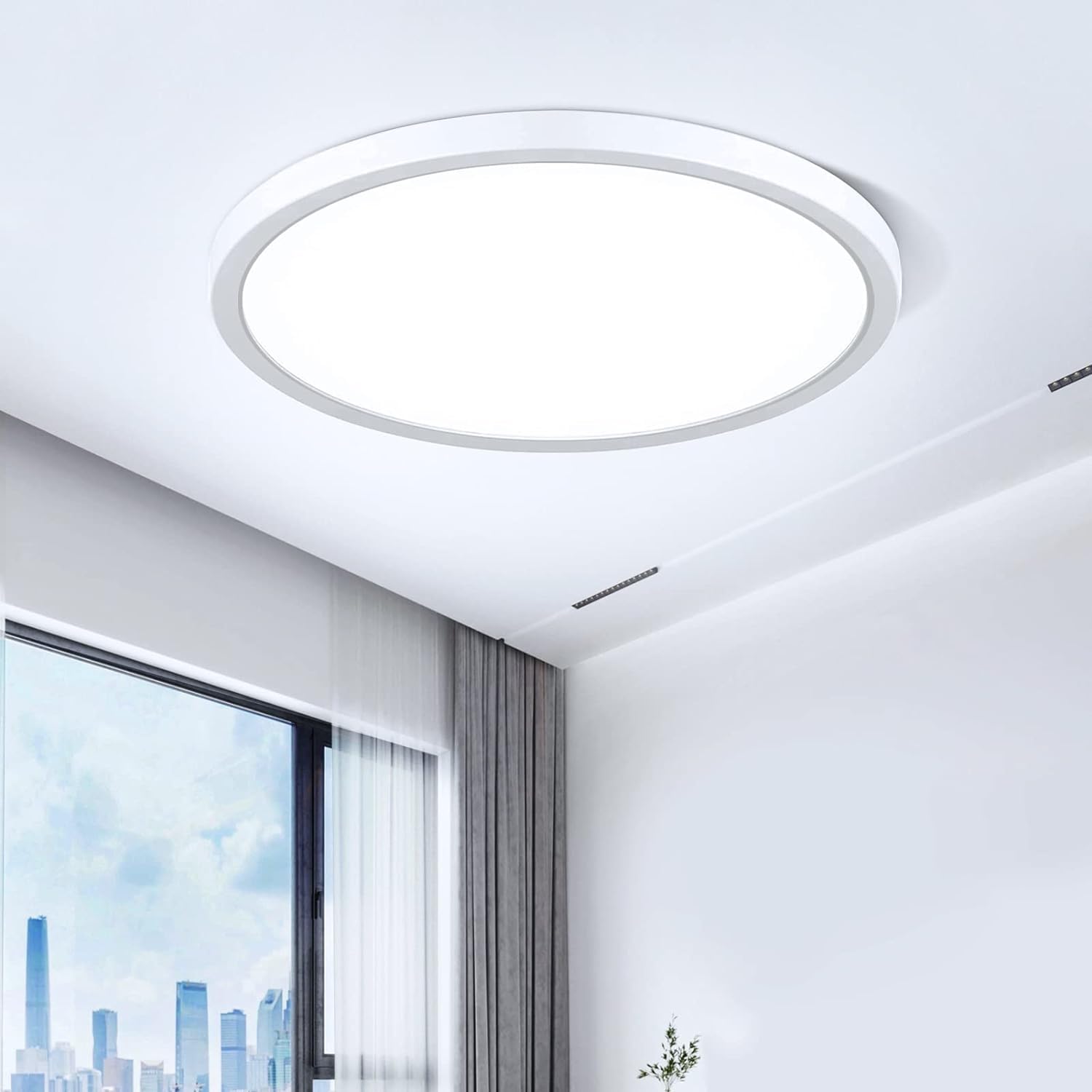 8.9in/23cm 18W LED Flush Mount Ceiling Light, 6000K Cool White Bathroom Light, 1800LM, White Round Ceiling Lights, 180W Equivalent Ceiling Lamp for Closets, Kitchens, Hallway, Bedrooms, etc.