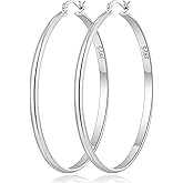 OOOPEL 3mm Wide Large Hoop Earrings for Women Hypoallergenic 925 Sterling Silver Post Gold Earrings Lightweight Silver Hoop Earrings Oversize Big Gold Hoops 30/40/50/60MM
