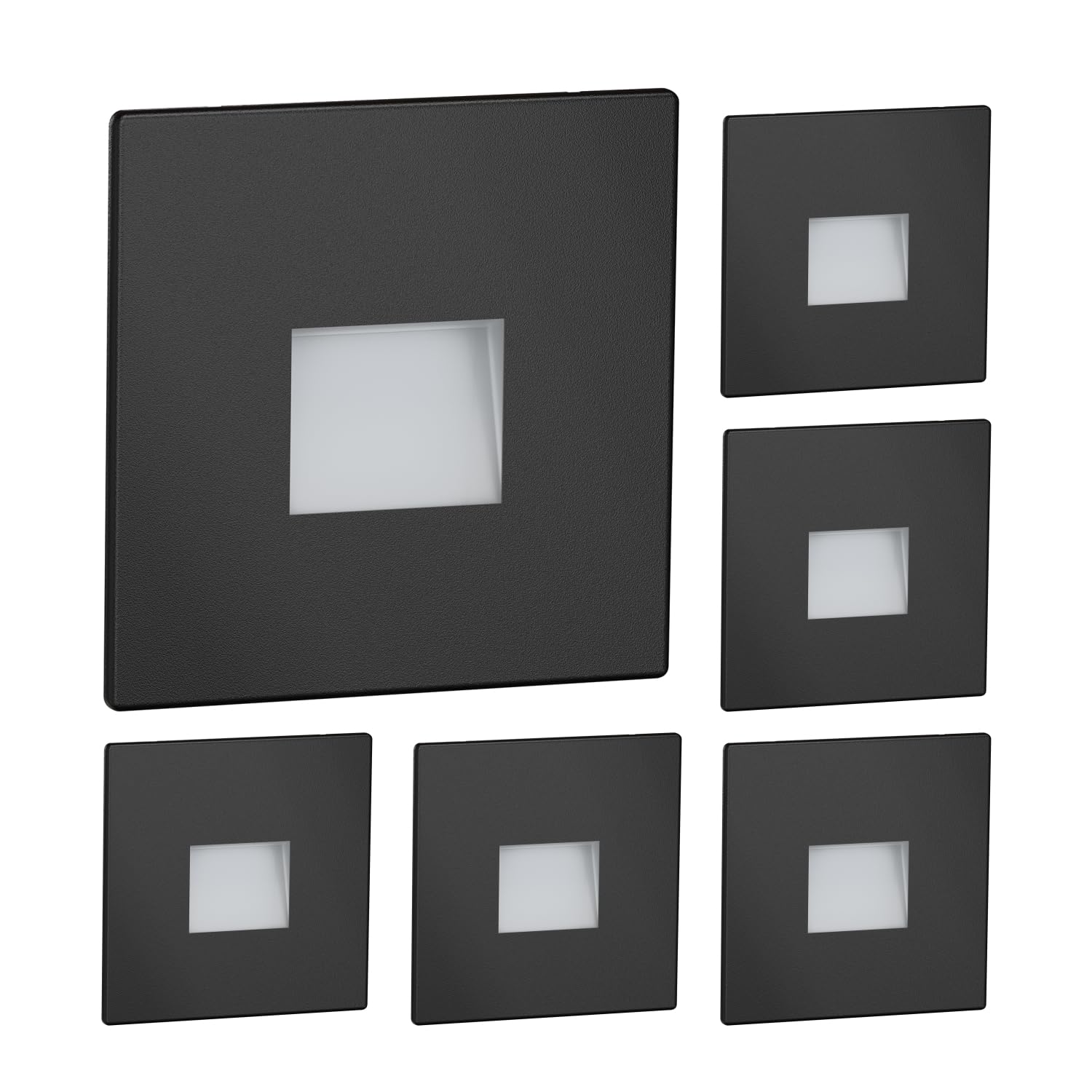 ledscom.de 6 LED Staircase Light/recessed wall Light FOW for Indoors and Outdoors, Downlight, Angular, Black, 85 x 85mm, Warm White — image 1