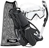Phantom Aquatics Legendary Mask Fin Snorkel Set with Mesh Bag, Black, Large/X-Large