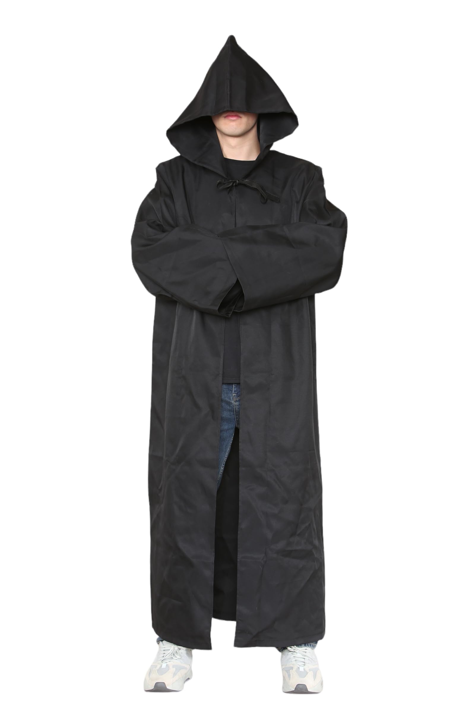 The Fancy Dress Adults Black Cape Hooded Wizard Long Medieval Tunic Cloak Halloween Fancy Dress Party Costumes For Mens and Womens, Large