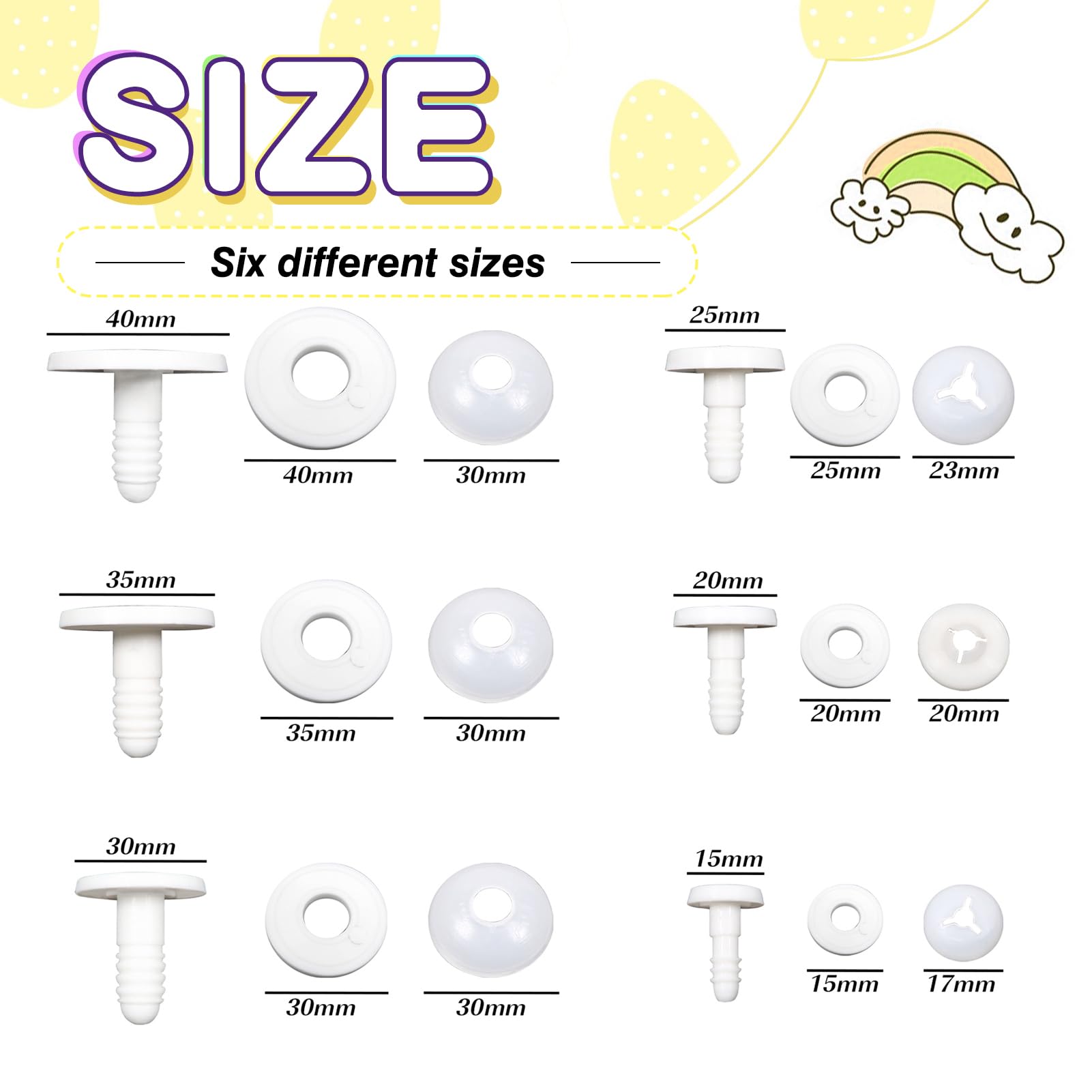 TOAOB 60 Set Doll Joints Assorted Size White Plastic Animal Joints Bear Making Accessories for Doll Making Limbs and Head Joints