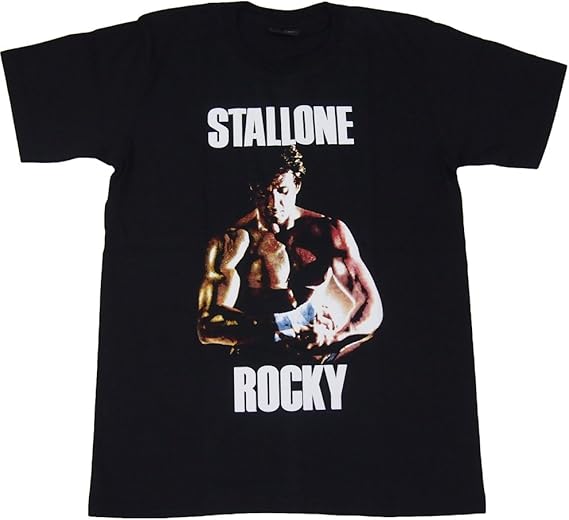 Amazon 並行輸入品 Sylvester Gardenzio Stallone シルヴェスター スタローン Rocky プリントｔシャツ ムービーｔシャツ キャラクターｔシャツ ブラック Sサイズ Mサイズ Lサイズ 男女兼用 Lサイズは短めワンピースとしても人気 Tシャツ カットソー 通販