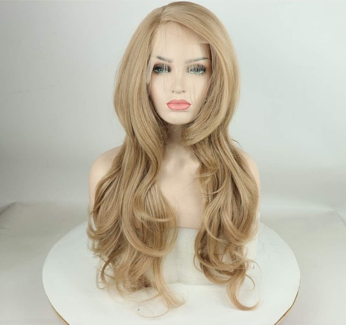 Swetcurly Kanekalon Heat Resistant Fiber 13x6 Lace Front Wigs For Black Women Natural Wave Synthetic Long Wigs 22 Inch Curly Blonde Hair Wigs