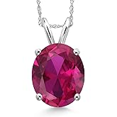 Gem Stone King 14K White Gold Red Created Ruby Pendant Necklace for Women | 5.00 Cttw | Gemstone July Birthstone | Oval 12X10MM | With 18 Inch Chain