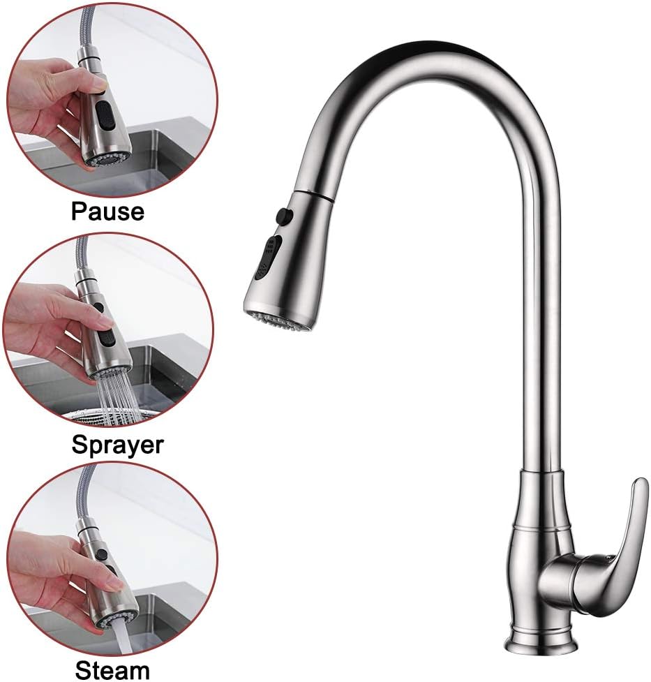 OLEAH 360° Drehbar Edelstahl Küchenarmatur mit herausziehbarem
