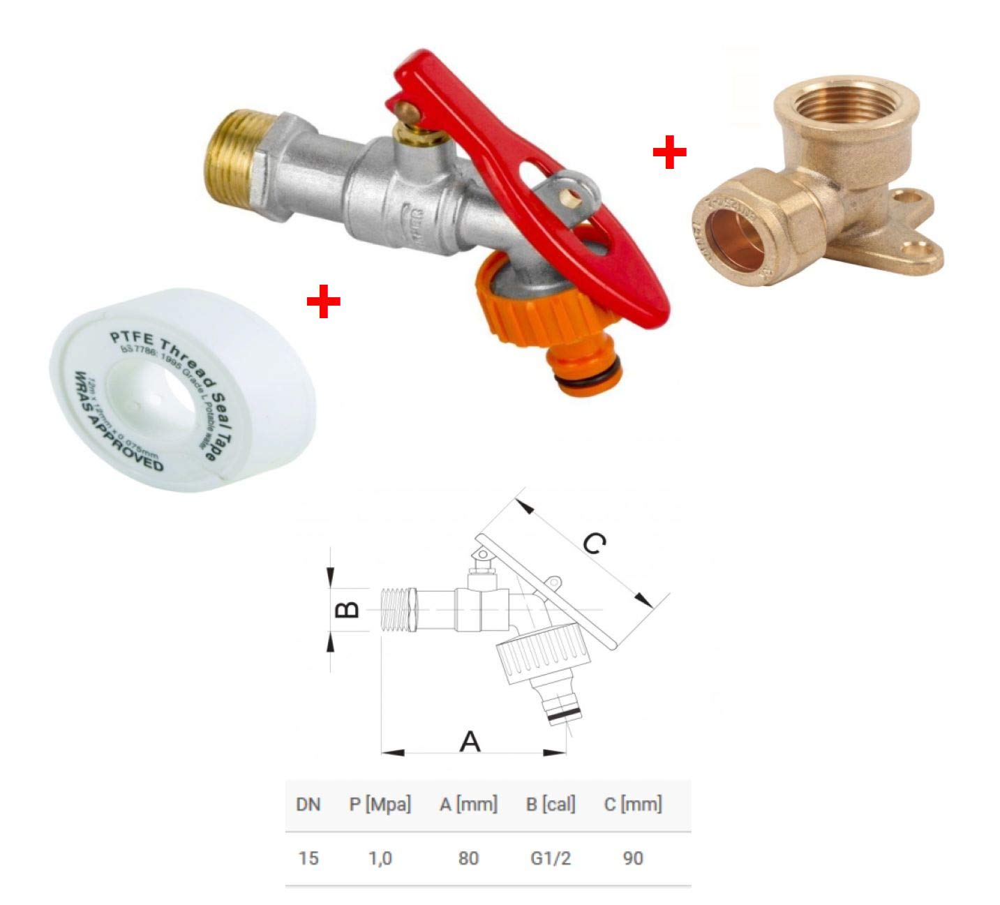 Wärmer System Garden Tap with Lock Mechanism 15mm, Wall Mount Compression Fitting with PTFE Tape