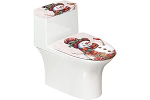 KUIFORTI Christmas Toilet Lid Cover and Toilet Tank Lid Cover Set of 2 Toilet Seat Lid Cover Replacement,Cartoon Snowman Toilet Seat Cover Washable Toilet Tank Cover Protector