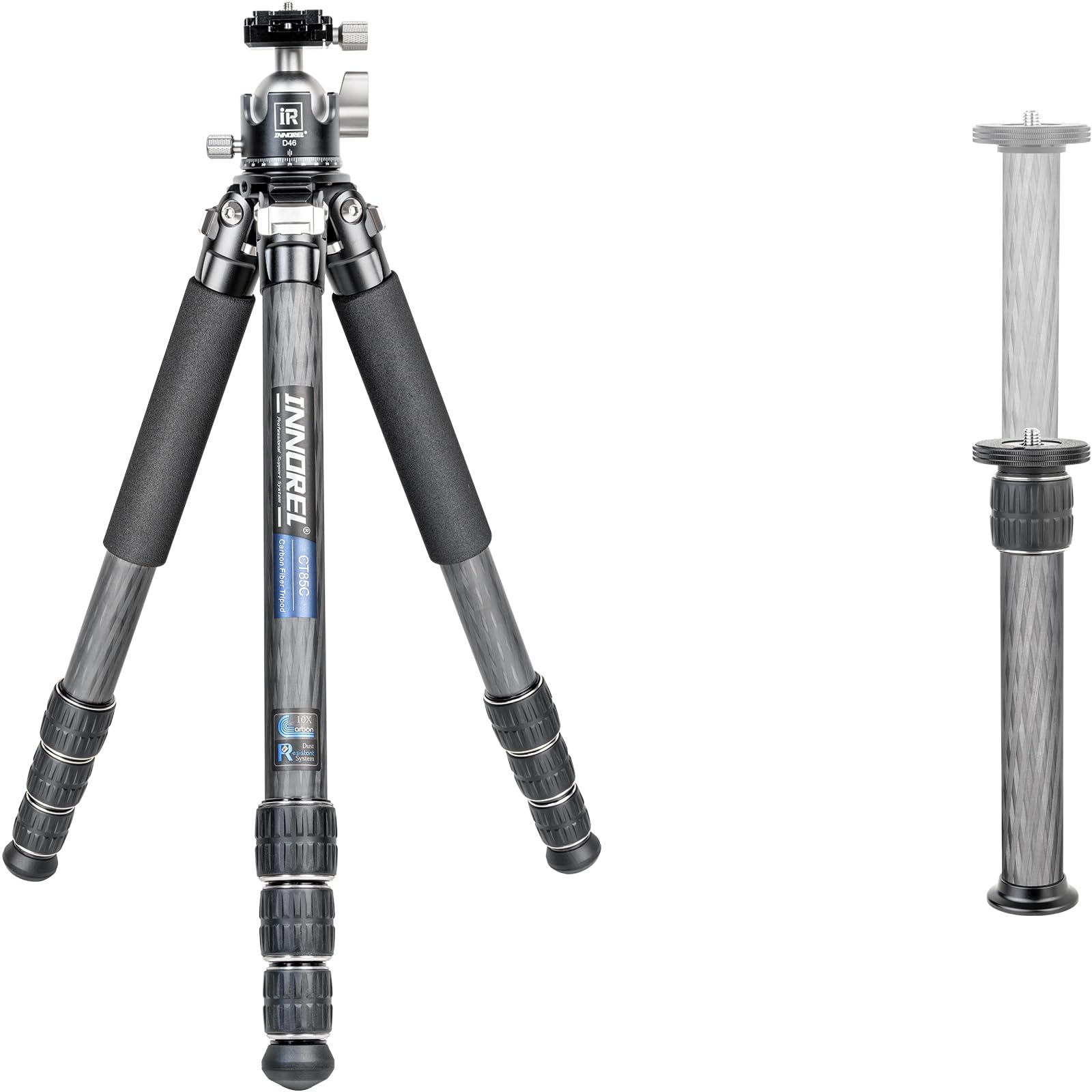 Carbon Fiber Tripod-INNOREL CT85C Professional Compact Tripod Heavy Duty Camera Stand for DSLR Video Camcorder with 46mm Low Gravity Ballhead 1.3in/32.5mm Tube Load 55.1lb/25kg with Center Column