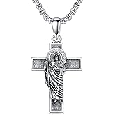 ROMANTICWORK Saint Necklace for Men 925 Sterling Silver St Medal Necklace Religious Protection Amulet Jewelry Birthday Christmas