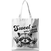 CSHVJ Funny Raccoon Tote Bag Cute Frogs Western Stuff Raccoon Frog Gifts for Women Friend Reusable Grocery Bags for Camping