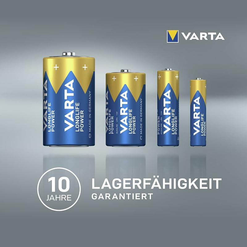 Batterien AAA, 10 Stück, Longlife Power, Alkaline, 1,5V, ideal für Spielzeug, Funkmaus, Taschenlampen, Made in Germany