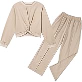 Zupora Girls Fall Outfits 2 Piece Sweatsuit Twist Front Pullover Sweatshirt Wide Leg Sweatpants Tracksuit Kid Clothing Set