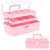 BTSKY 3-Layer Plastic Dividing Storage Box Craft Organizer and Storage with Adjustable Spacers Portable Handled Art Supply Organizer Multipurpose Home Utility Box Organizer (Pink)