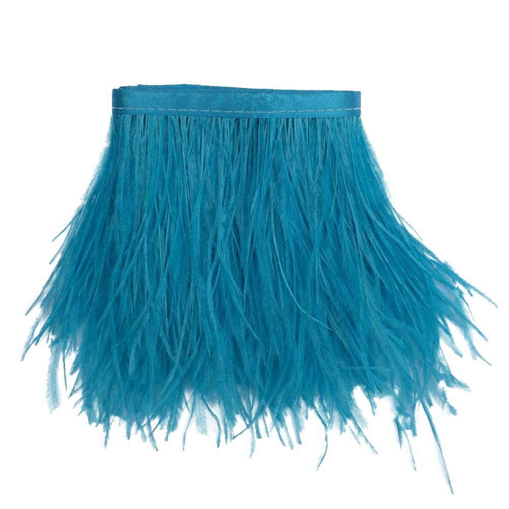 Sowder Ostrich Feathers Trims Fringe with Satin Ribbon Tape for Dress Sewing Crafts Costumes Decoration Pack of 2 Yards(Turquoise)