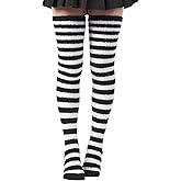 Moon Wood Women Striped Thigh High Socks Coral Fleece Thigh Highs Fuzzy Over Knee Socks Cozy Leg Warmers Valentine