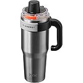 TKK 40 oz Insulated Tumblers with Handle and Straw, Stainless Steel Travel Mug with Ceramic Coating, Leak Proof Double Walled Iced Coffee Cup with Strainer for Hot & Cold Drinks, Steel