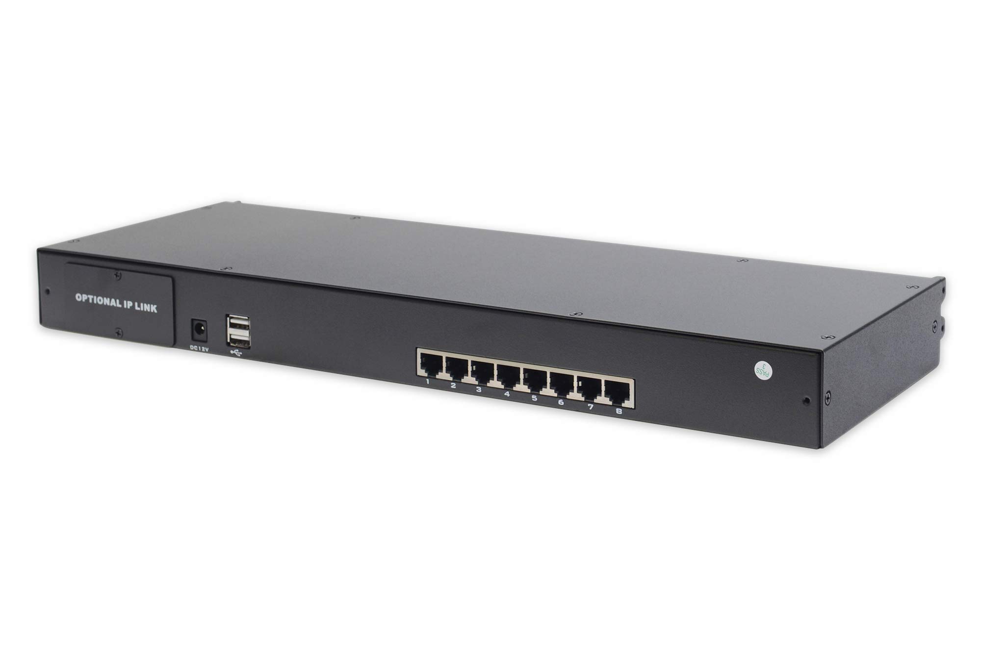 DIGITUS Modular KVM Switch KVM Consoles, 8 Cat5 Ports, 8x Cat5 Dongle (VGA, USB, PS/2), up to 60m Transmission Distance, Black