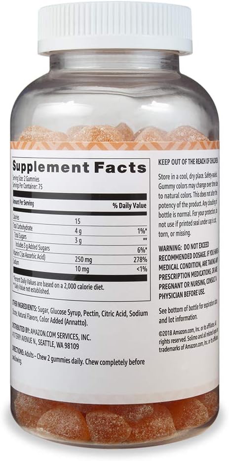  Brand - Solimo Vitamin C 250mg, 150 Gummies (2 Gummies per Serving), Immune Health: Health & Personal Care