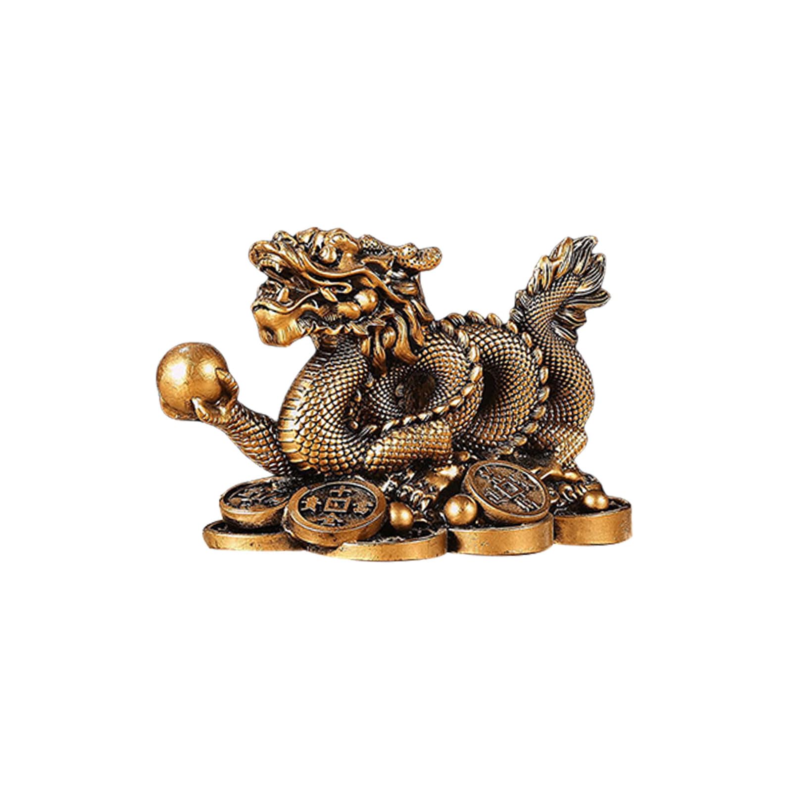 Elionless Chinese Dragon Statue, Feng Shui Dragon Ornament Attract Wealth And Good Luck Home Office Car Ornaments (Bronze)