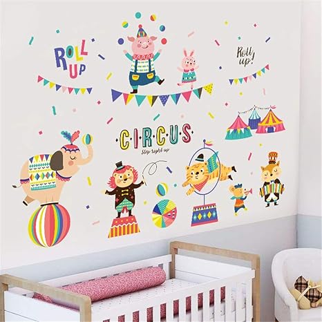 Amazon Dtcrzj クリエイティブサーカス女の赤ちゃん男の子子供部屋リビングルームの装飾pvc防水壁のステッカーdiy壁画アップリケ ウォールデコ