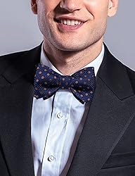 DiBanGu Navy Blue Bow Ties for Men Polka Dot Self