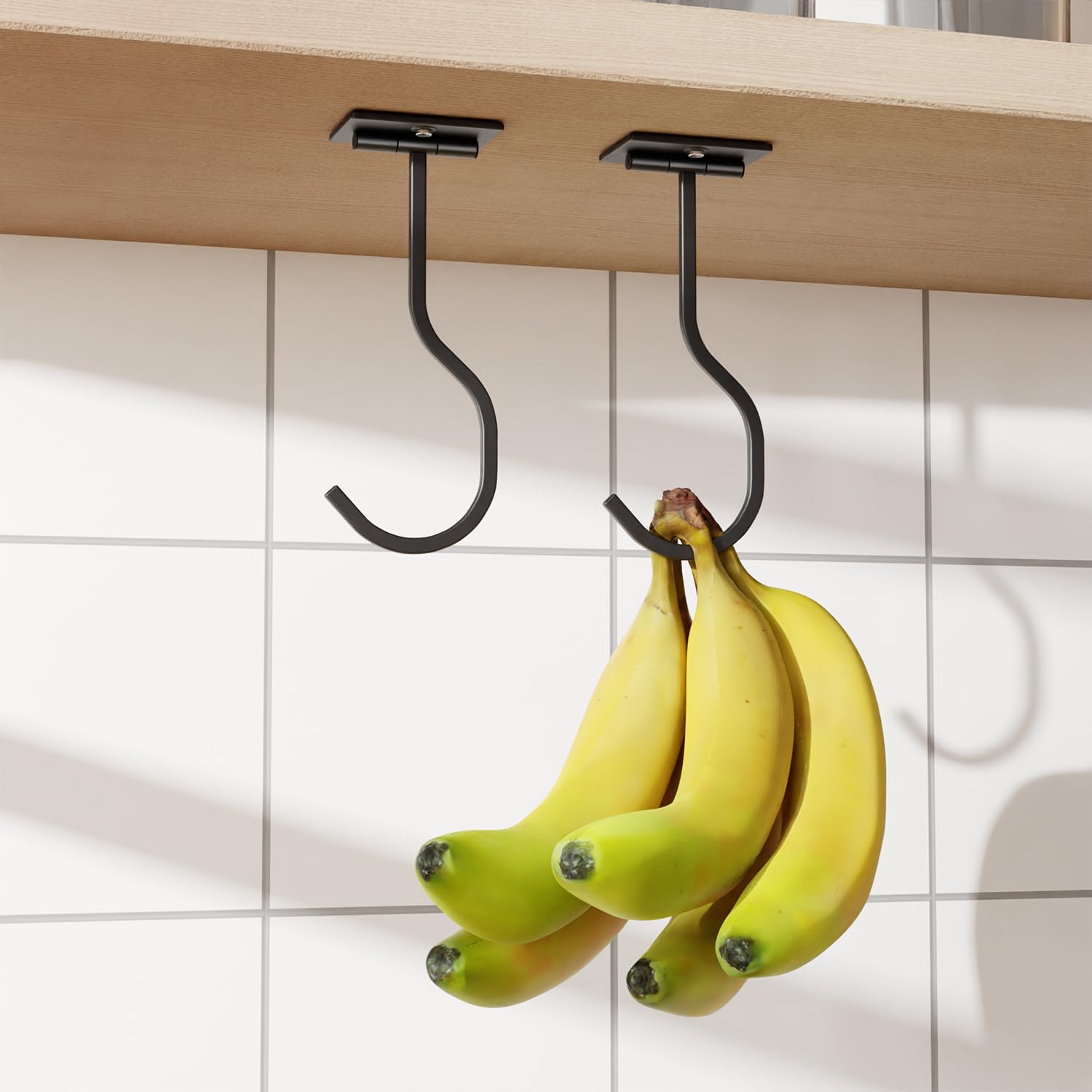 Photo 1 of 2-Pack Self Adhesive Metal Banana Hanger Hook, Under Cabinet Hook For Kitchen Items, Foldable Banana Hook With Magnets