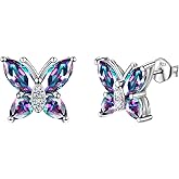 Butterfly Birthstone Stud Earrings - Women 925 Sterling Silver Butterflies Birthstone Stud Earrings Birthday Gift for Women