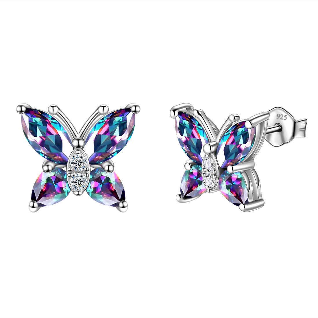 Aurora Tears Women Mystic Rainbow Topaz Butterfly Earrings 925 Sterling Sliver Jewellery Cubic Zirconia Animals Stud Dating Gifts DE0078M — image 1