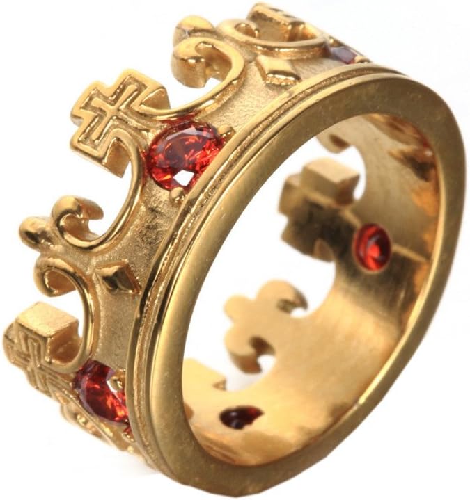 Men's Women's Stainless Steel Round Cubic Zirconia Inlaid Vintage Domineering Royal King Crown Cross Ring