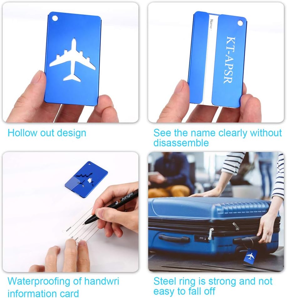8Pcs KT-APSR Luggage Tags Set with Name ID Card, Upgrade Durable Travel Bags Tags, Metal Suitcase Tags with Strings: Office Products