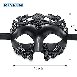 MYSEUNI Black Masquerade Mask for Men - Greek