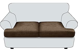 Imnopqr T Cushion Loveseat Sofa Cover Leather-Look 2PC Stretch Sofa Seat Cushion Slipcover Individual Couch Seat Covers with Elastic Bands, Pet-Friendly, Non-Slip, Easy Fit - Dark Brown