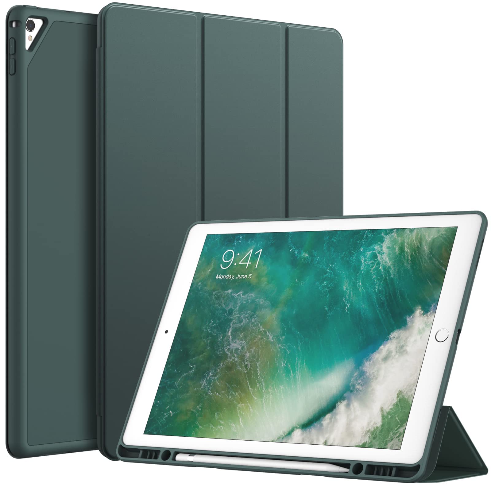 JETech Case for iPad Pro 12.9 Inch (2015/2017 Model, 1st/2nd Generation) with Pencil Holder, Slim Tablet Cover with Soft TPU Back, Auto Wake/Sleep (Misty Blue) — image 1