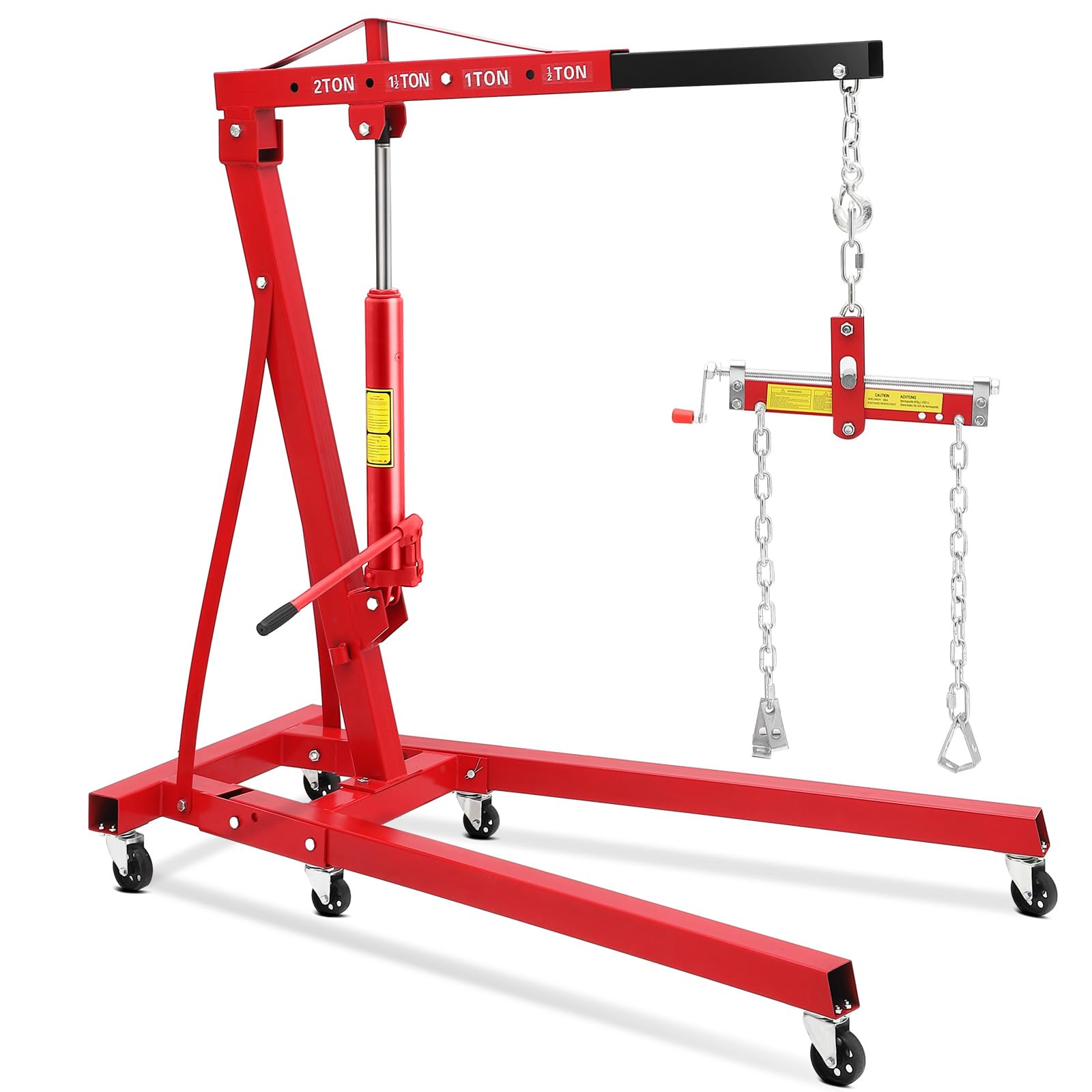 Photo 1 of 2 Ton Hydraulic Engine Hoist with Lever - 4400LB Folding Shop Crane with 6 Swivel Casters & Telescoping Boom, Foldable Cherry Picker Lift for Car/Truck Engines, Garage and Workshop Use, Red
