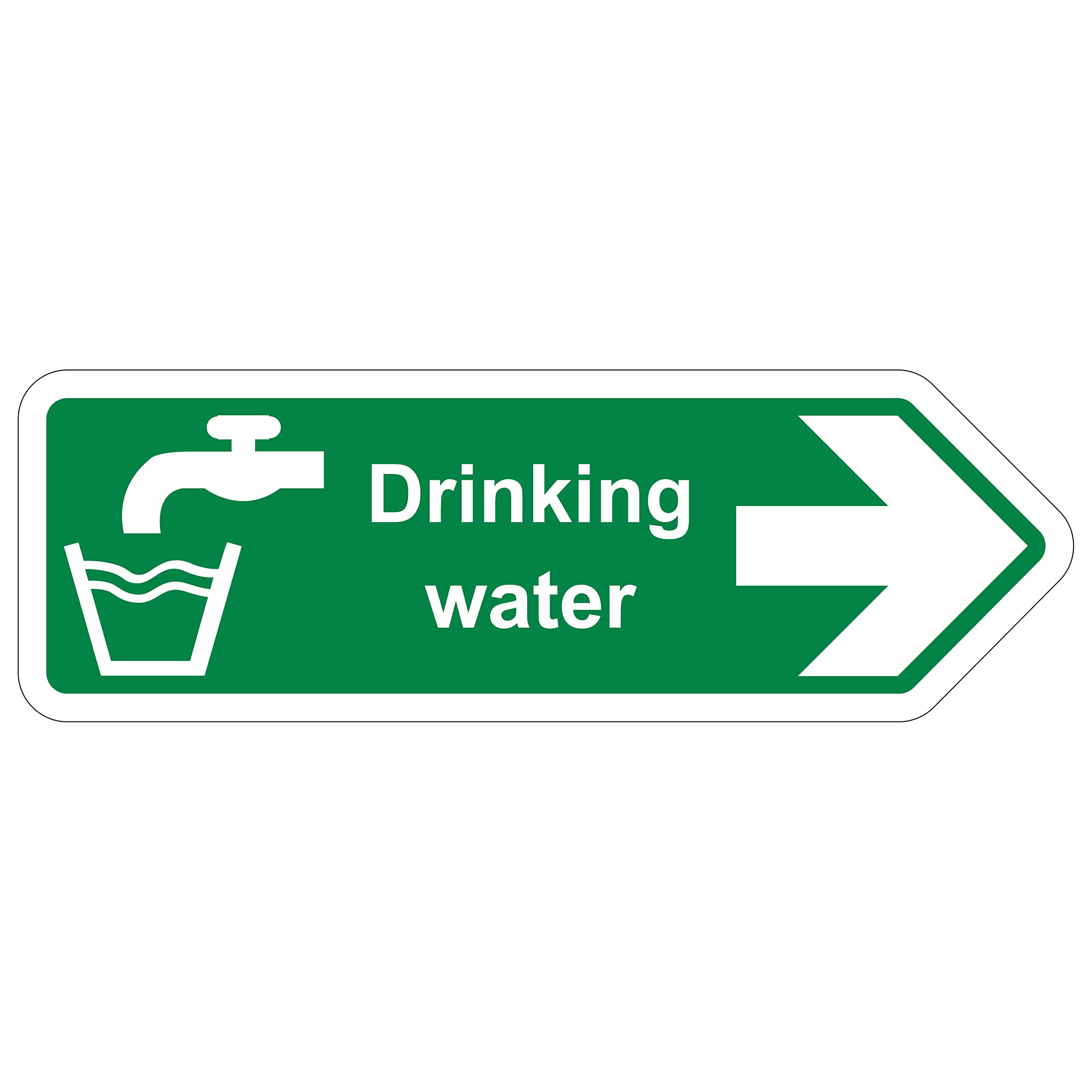V Safety Shaped Safety Sign - Safe Drinking Water Arrow Right - 450X150 - 1MM Rigid Plastic
