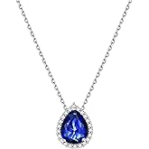 ChicSilver 925 Sterling Silver Heart/Round/Pear/Emerald Cut Simulated Birthstone Necklace Birthday Gift for Women Girls