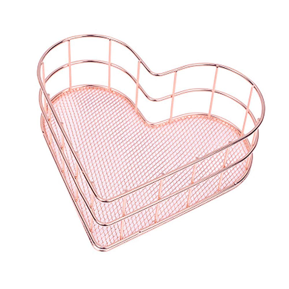 Metal Storage Baskets,Office Desk Tidy Organiser Metal Mesh Desktop Storage Basket Kitchen Tableware Container Sundries Box,Bathroom Shelves Makeup Desk Organizer,Fruit Storage Basket (Rose Gold)