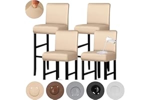 Lebaley Waterproof Bar Stool Covers Set of 4 - Bar Stool Slipcover Pub Counter Stool Chair Covers Bar Chair Covers Bar Stool Chair Covers with Backs Kitchen Counter Stool Covers （Champagne）