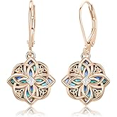 Celtic Witches Knot Sterling Silver Witch Earrings - Abalone Shell Birthstone Drop Dangle Leverback Celtic Earrings - Mother's Day Gifts for Women, Sisters, Best Friends