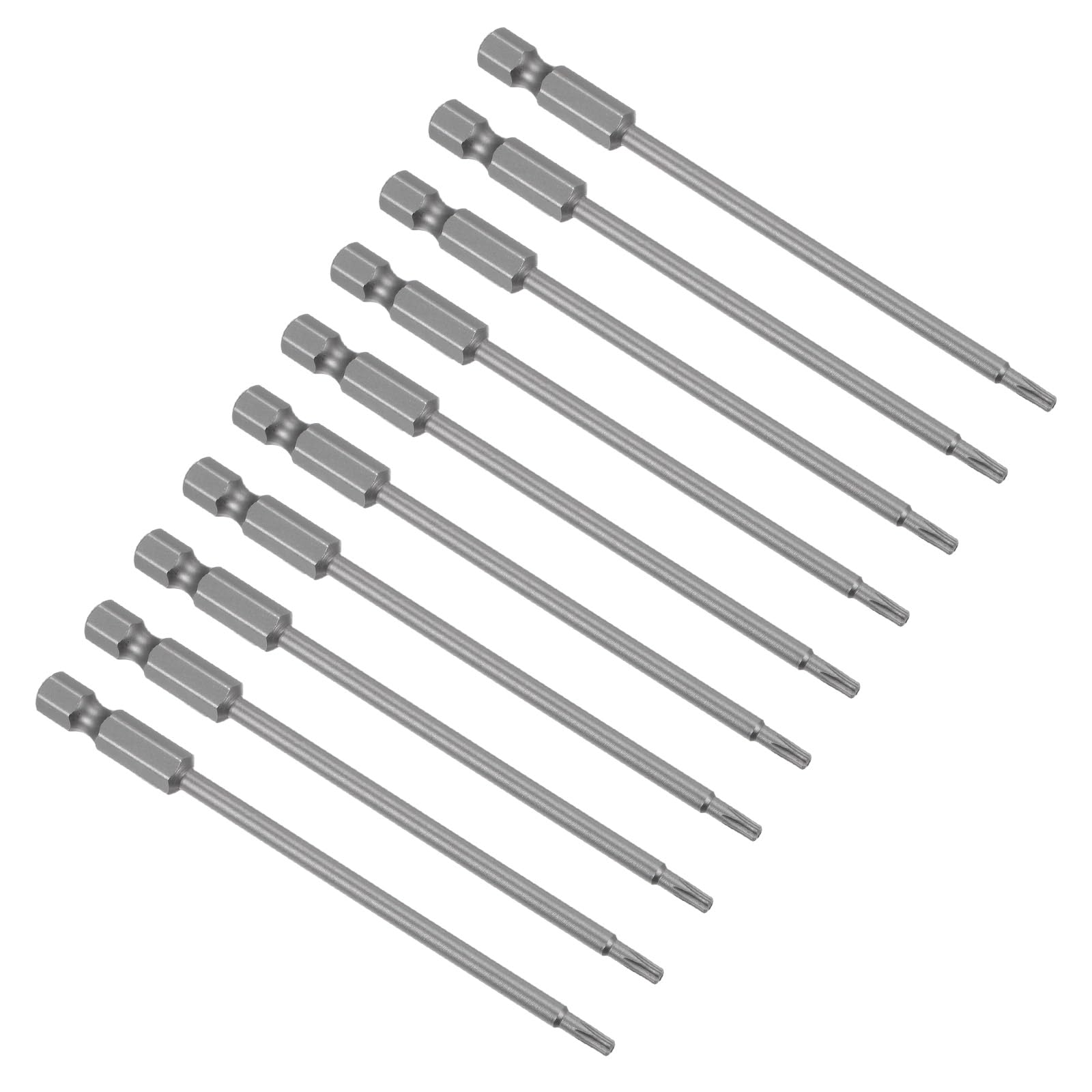 CoCud Magnetic Torx Screwdriver Bit, T10 100mm Length 1/4" Hex Shank, S2 Steel Star 6 Point Drill Driver Tamper Proof - (Applications: for Auto Repair), 10-Pieces