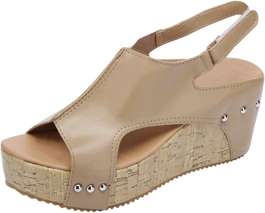 FORUU Women Summer Round Toe Breathable Rivet Beach Sandals Boho Casual Wedges