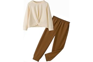 Yekaty Girls Clothes Long Sleeve Twist Front Shirts and Wide Leg Pants Sweatsuits 2 Piece Fall Outfits Set