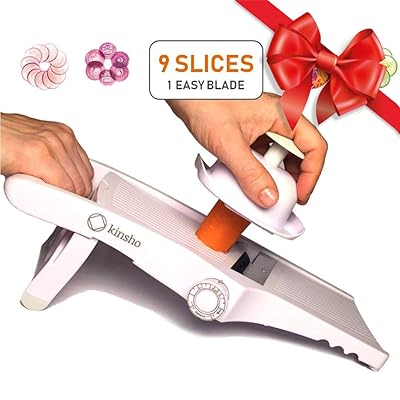Mandolin Slicer Adjustable Mandoline | Best Seller Hand-Held Cutter for Vegetable Potato Zucchini Food | Professional Steel Blade - Safe Finger Guard - 9-in-1 Japanese Design