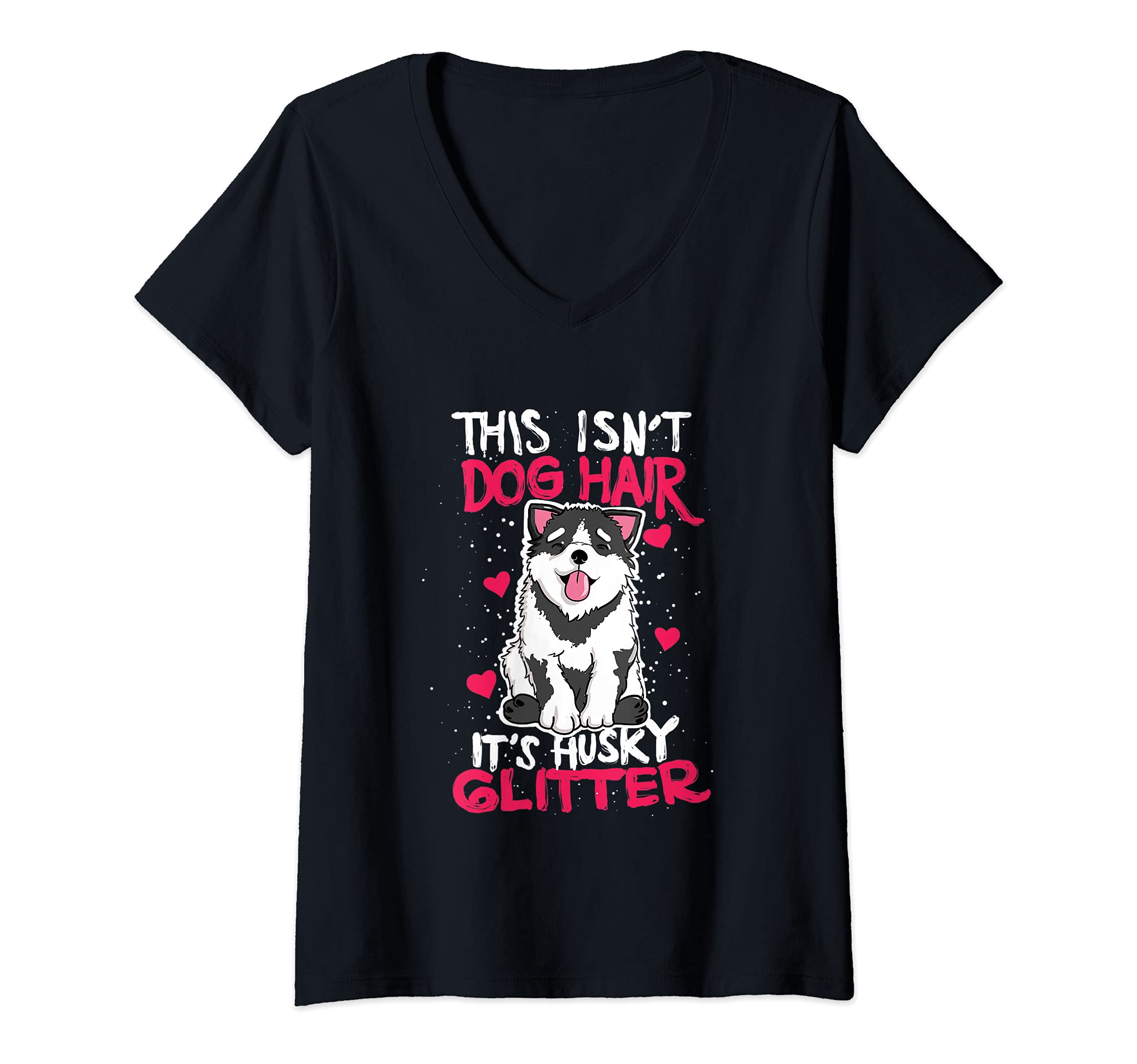 Womens Siberian Husky Dog Hair V-Neck T-Shirt